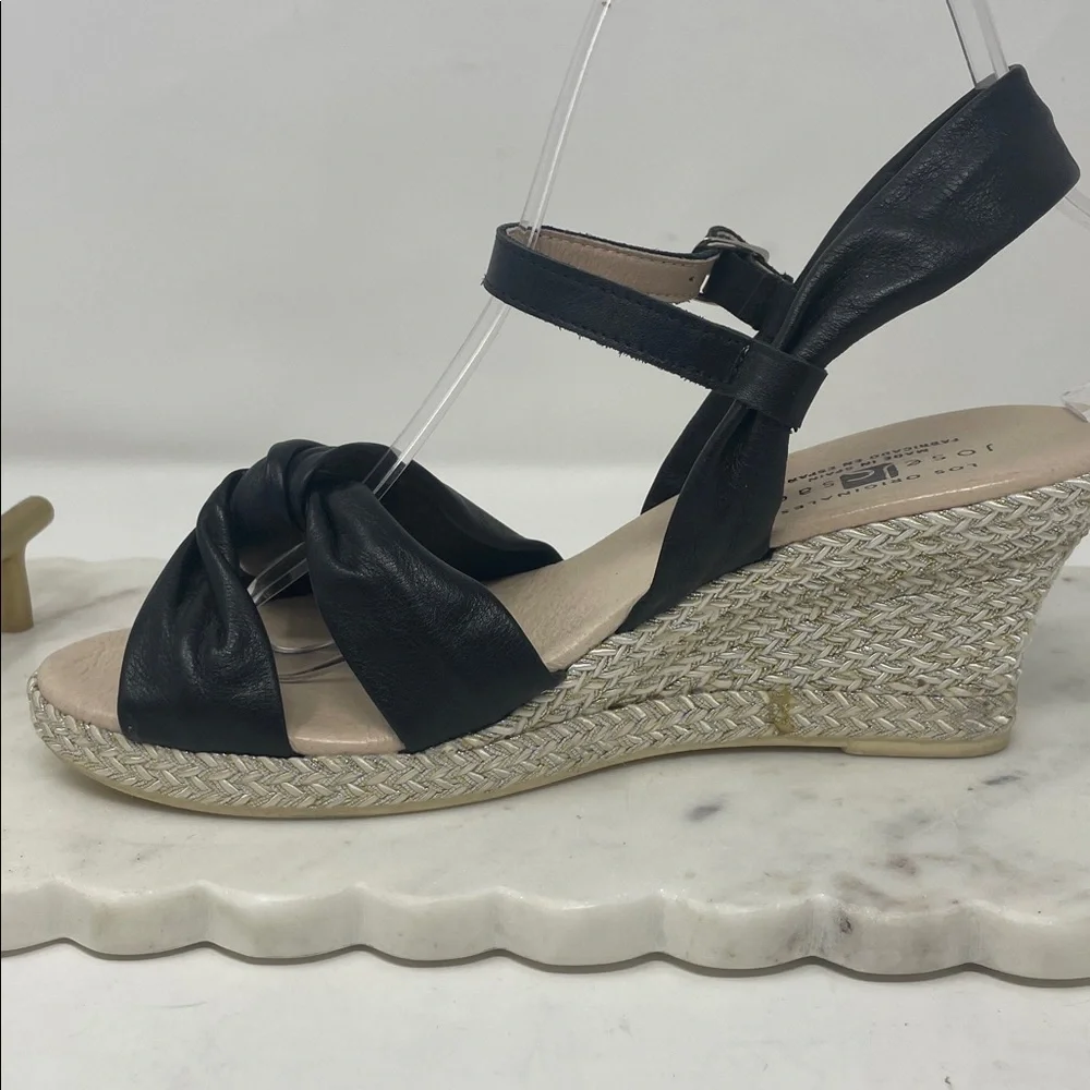 Jose Saenz Genuine Leather Black Wedged Heel Sandals